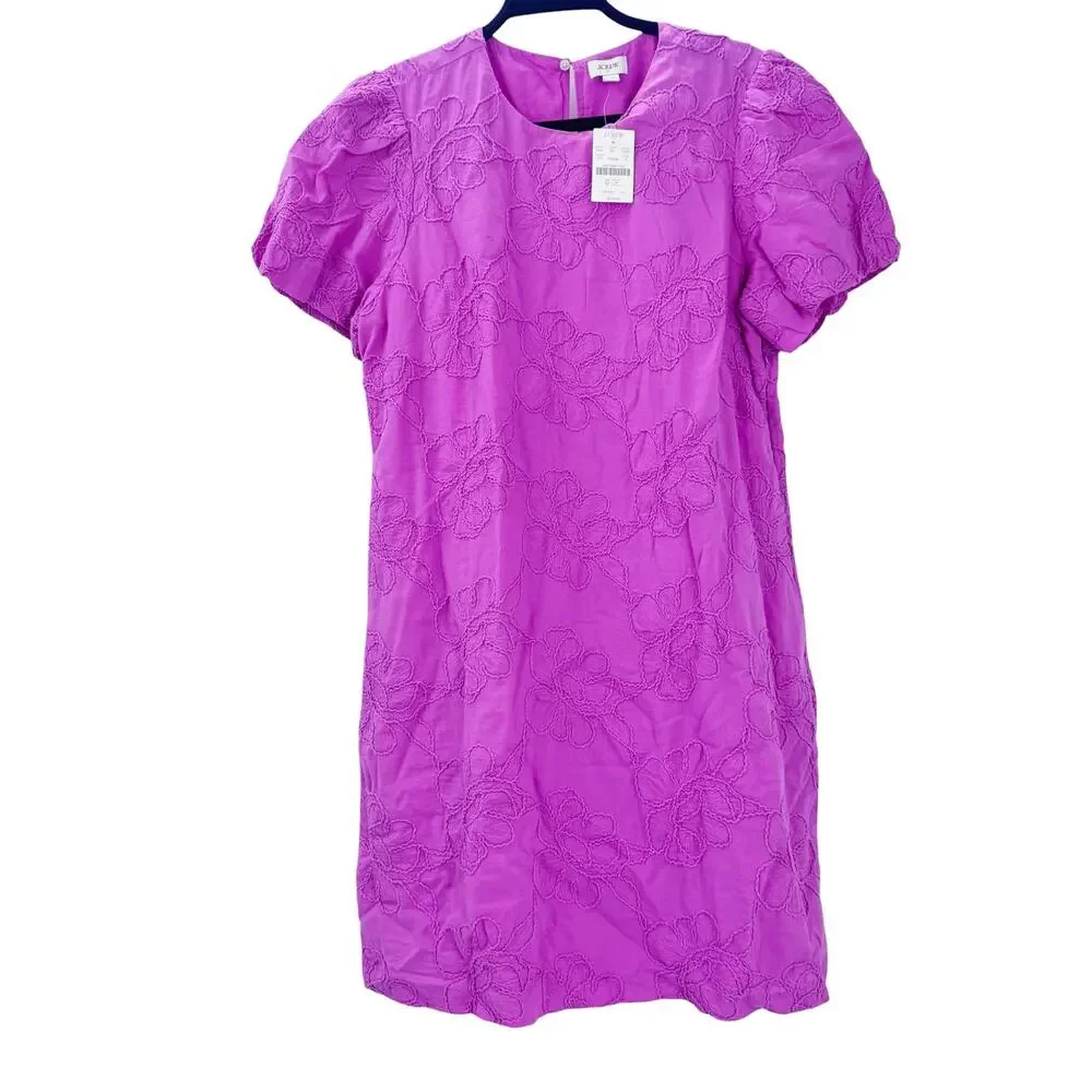 J. Crew Women's Embroidered Puff-Sleeve Mini Dress Coquette Pink Size 10 NWT